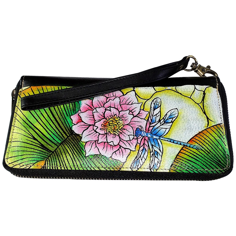 Hand-Painted Silk Change Coin Purse Clutch Bag Dragonfly Design Invisible World 